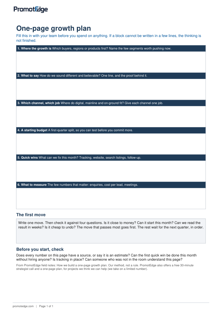 First page of the template