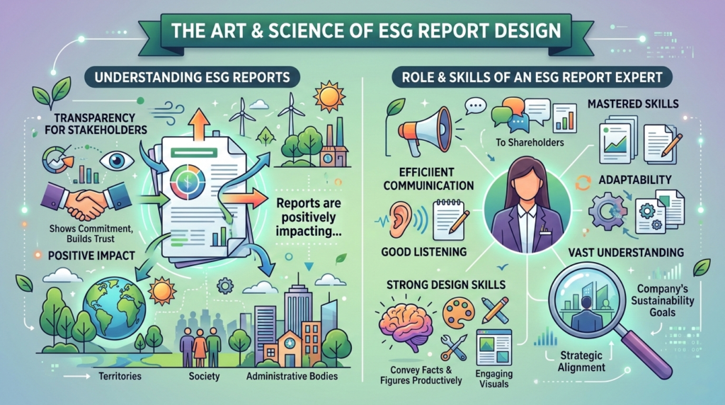 Infographic on ESG Report Design and Expert Skills