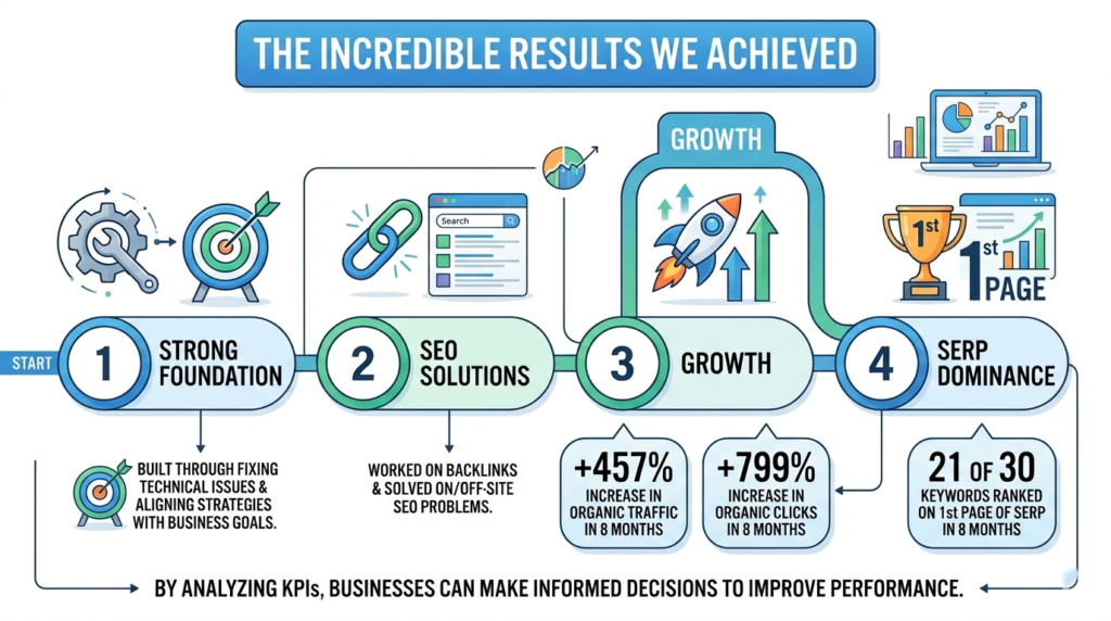 SEO growth infographic with traffic and rankings