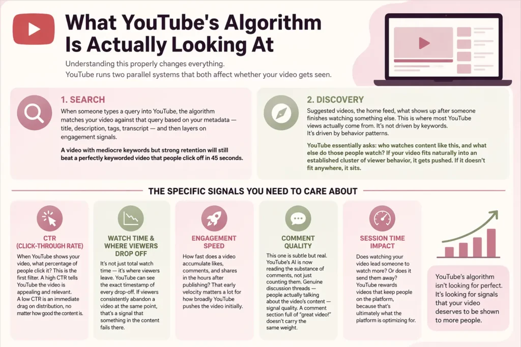 YouTube algorithm ranking signals infographic