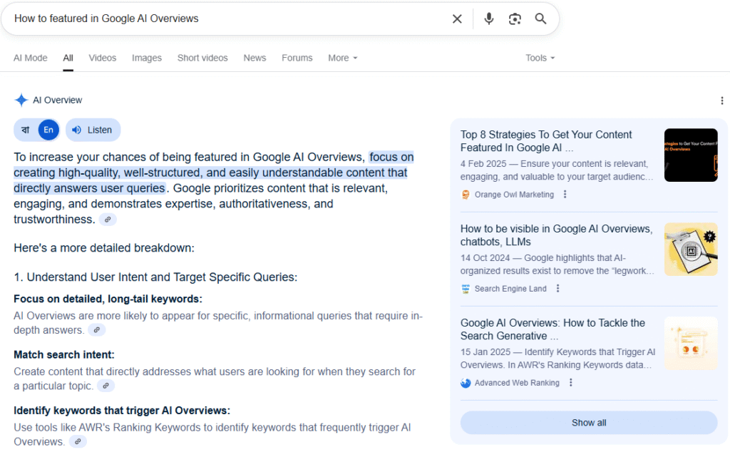 How to featured in Google AI Overviews