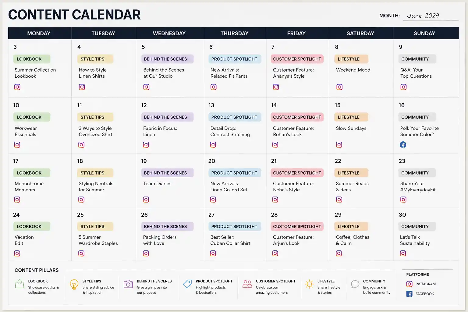30 Day Social Post Schedule